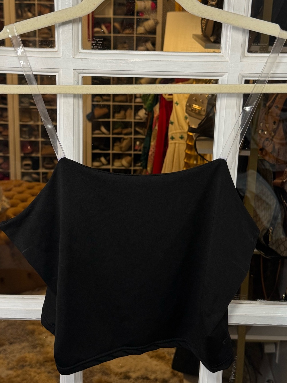 Black Cropped Camisole with Clear Straps